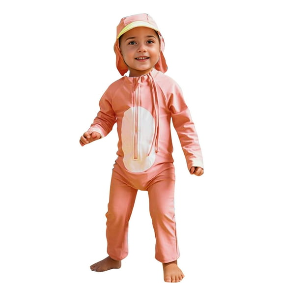 Odeerbi 1-7 Years Toddler Boys Girls Long Sleeve Rash Guard Swimsuits Beach One Piece Athletic Training Swimsuit Surfing Swimwear Cute Print Sunscreen Seaside Jumpsuit Swimming Pants