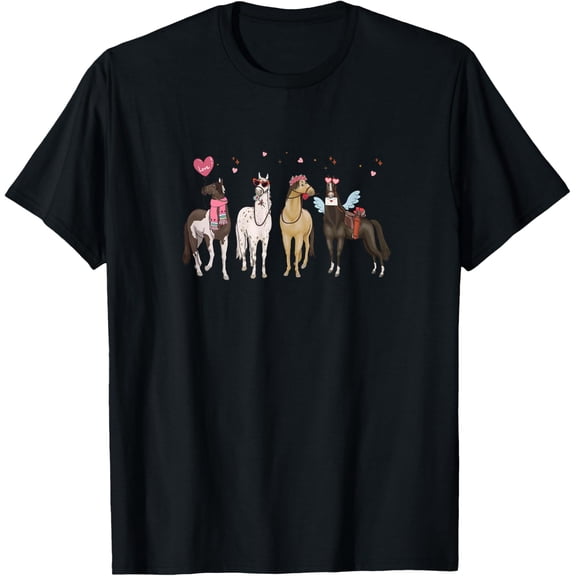 Horse Valentine'S Day Love Equestrian Women Girls Kids Teens T-Shirt All Size S-5Xl