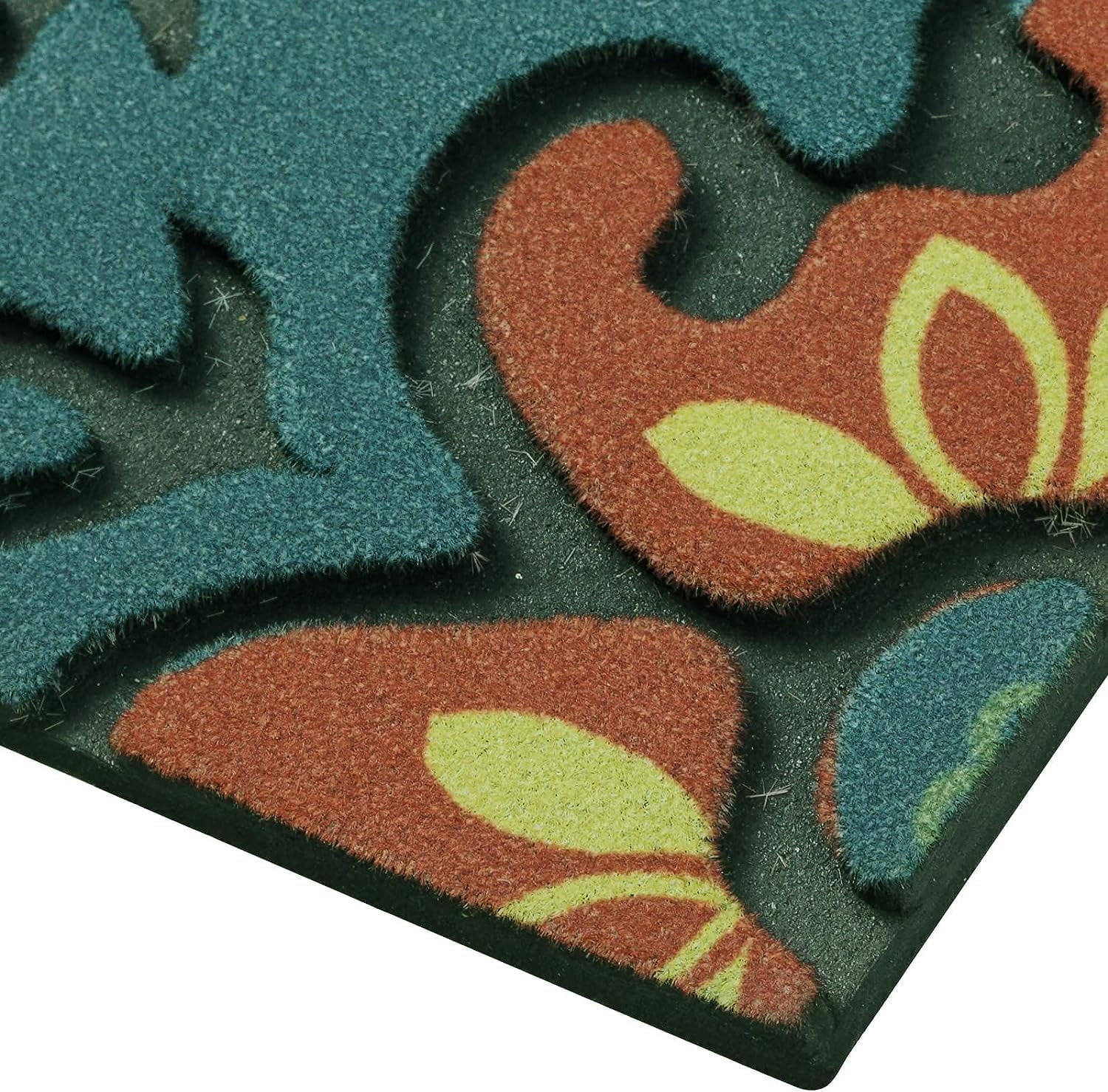 Door Mat Welcome Mat 18x 30 Inch Front Door Mat Outdoors for Home Entrance Outside Entry Way Doormat, Heavy Duty Non Slip Rubber Back Low Profile, Flower Welcome