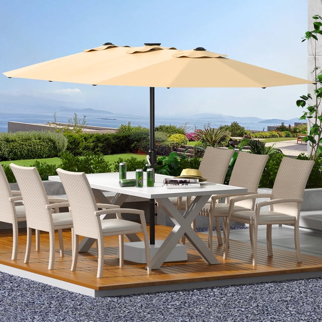 Gaderth 4 M/13 FT Large Patio Umbrella, Extra Wide Rectangular Outdoor Table Umbrella With 12 Ribs, Crank Lift and UV Protection, Heavy Duty Market Umbrella for Patio Backyard Pool Garden, No Base