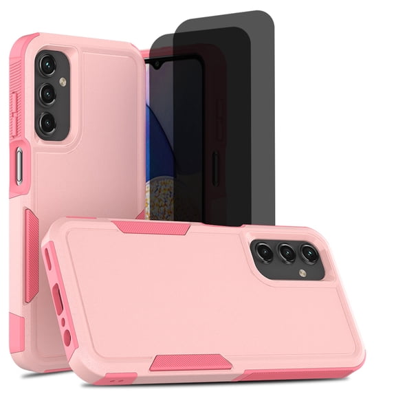 Hotpom for Samsung A15 4G/5G Commuter Series Case with 2 Pack Privacy Screen Protector Slim Shockproof Design with Dual Layer Rubber Bumper for Drop Protection for Men/ Women, Pink