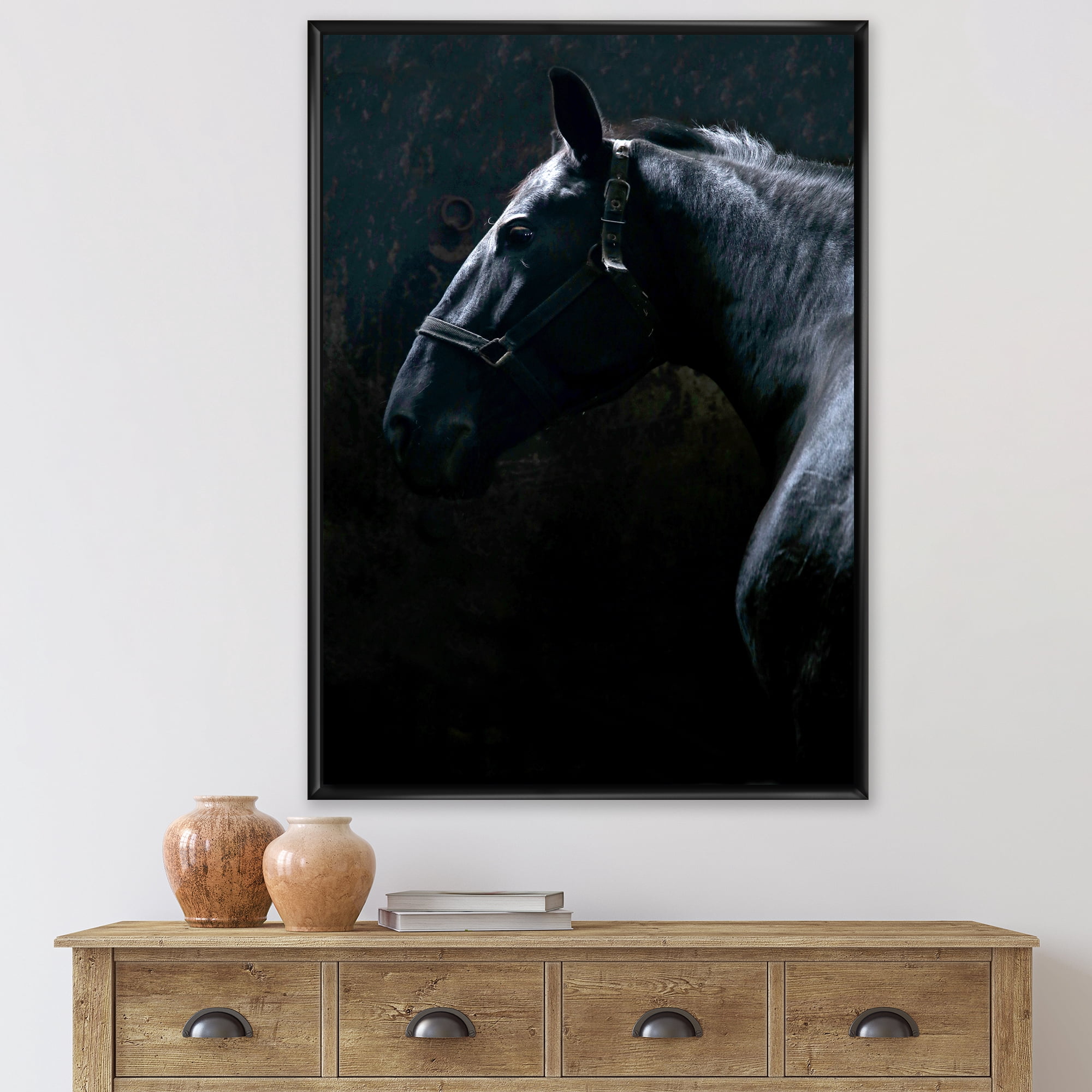 Designart 'Close Up Of Thoroughbred Nonius Stallion Horse II' Farmhouse Framed Canvas Wall Art Print