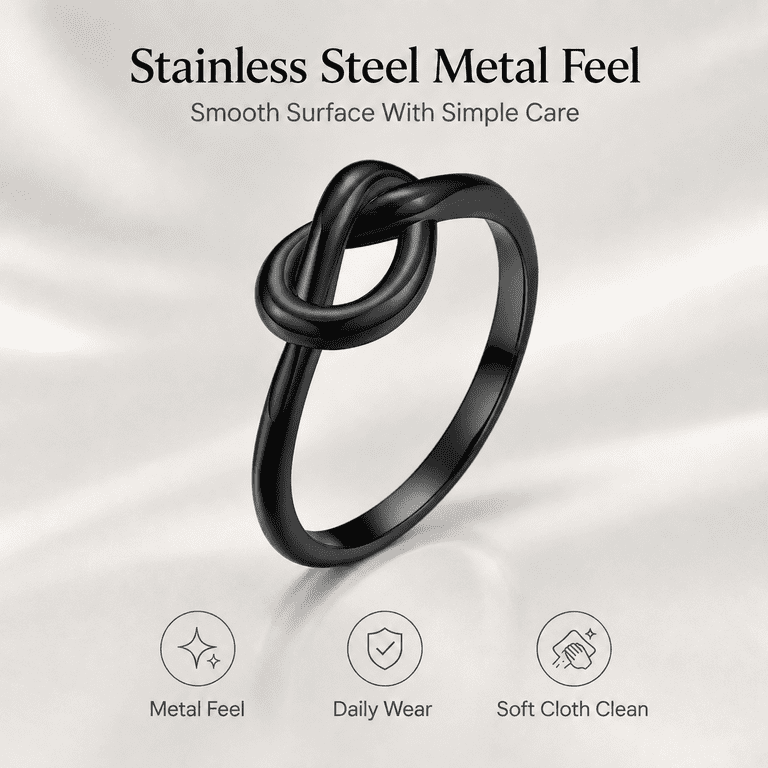 BQJ Unisex Heart Knot Ring in Stainless Steel with Open Loop Center and ...