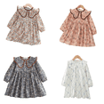 thumbnail image 2 of LYMAYTER Toddler Girls Floral Print Dress for 1-6Y Kids Peter Pan Collar Long Sleeve Dress Cotton Casual Outfit, 2 of 8