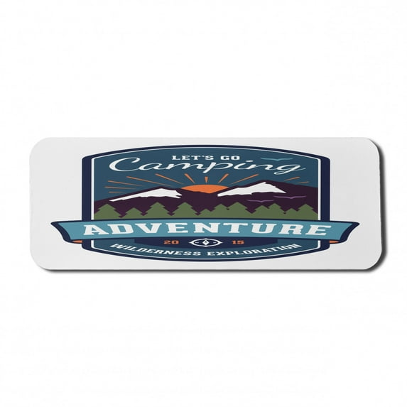 Adventure Computer Mouse Pad, Signboard of Camping Wilderness Exploration Mountains Illustration, Rectangle Non-Slip Rubber Mousepad Large, 31" x 12" Gaming Size, White and Multicolor, by Ambesonne