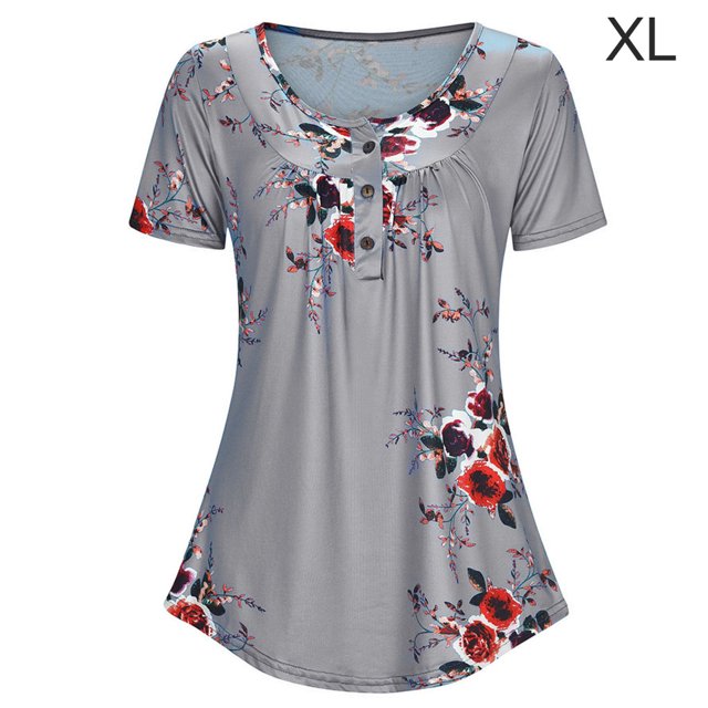 Camiseta estampada Mujer Verano Cuello redondo Blusa de manga corta Top suelto, Gris, XL sidaley AP001352-09