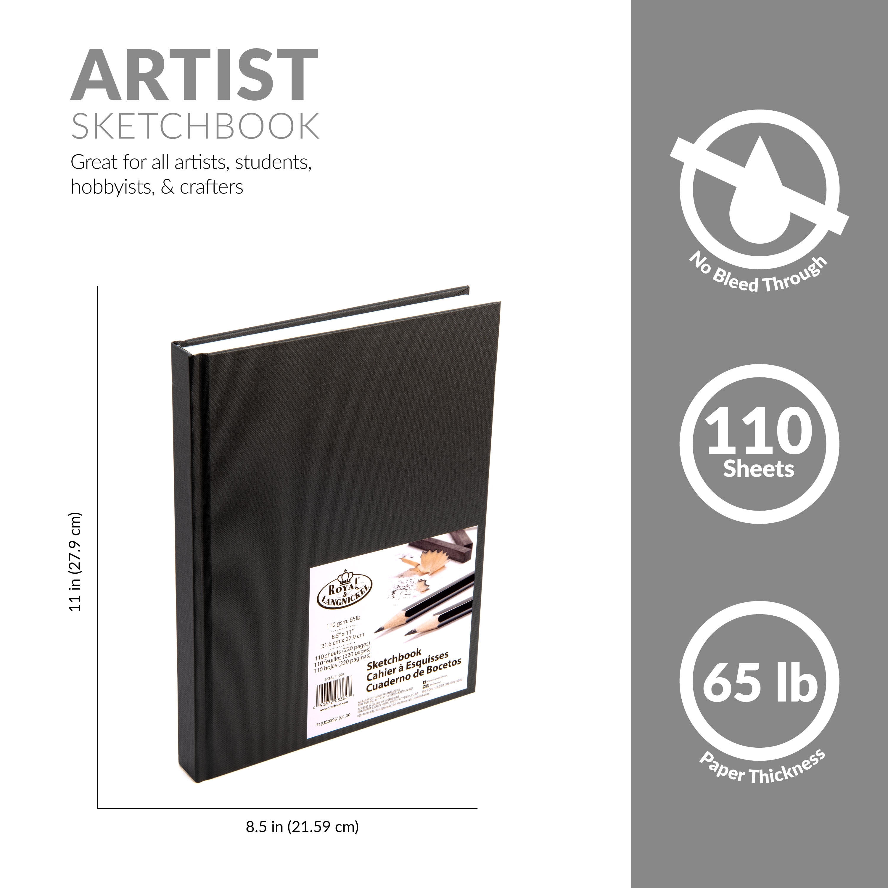 8.5 x 11 Artist's Loft Black Hardbound Sketchbook, 110 Sheets