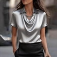 thumbnail image 2 of Women's Summer Tops BWASD Casual Silk Satin Short Sleeves Shirts Elegant Business Blouses Dressy for Go Out Workout Outfits Trendy 2026 Grey S-5XL, 2 of 4