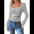 thumbnail image 2 of Camisas de Larga con Cuello Cuadrado para Mujer, Blusas Informales de Punto Acanalado de Corte Ajustado, Camisetas Básicas de Trabajo para Verano y Otoño. y Negro XL, 2 of 9