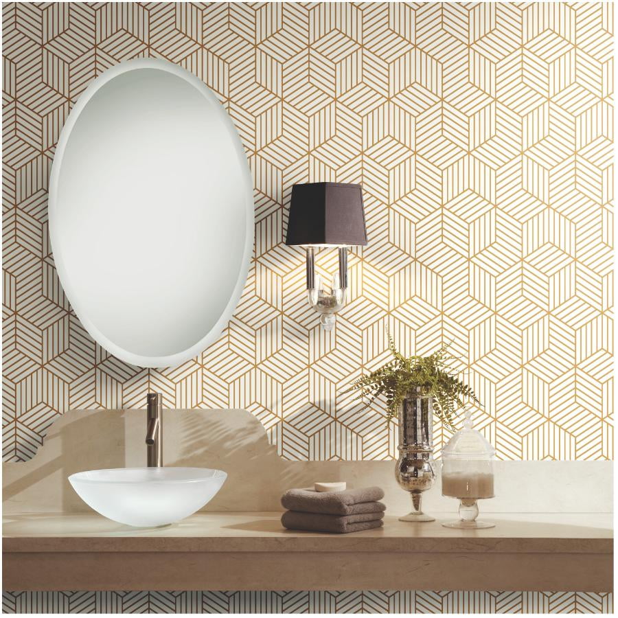 RoomMates Stripped Hexagon Peel&Stick Wallpaper, Roll is 20.5" wide x 16.5 feet = 28.18 sq ft.