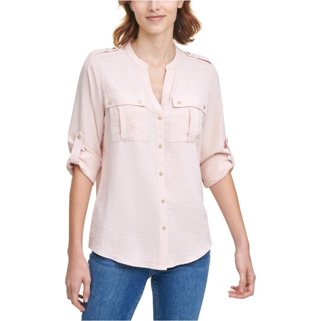 Calvin Klein Chemise Texturée à Boutons pour Femmes, Rose, Petit