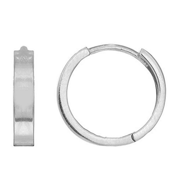 Sterling Silver Square Flat-edged Tubular Huggie Hoops Earrings 14.5MM