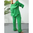 thumbnail image 2 of Women's 2 Piece Casual Outfits Long Sleeve Button Down Shirt High Waist Long Pants Loungewear Streetwear Suits, 2 of 7