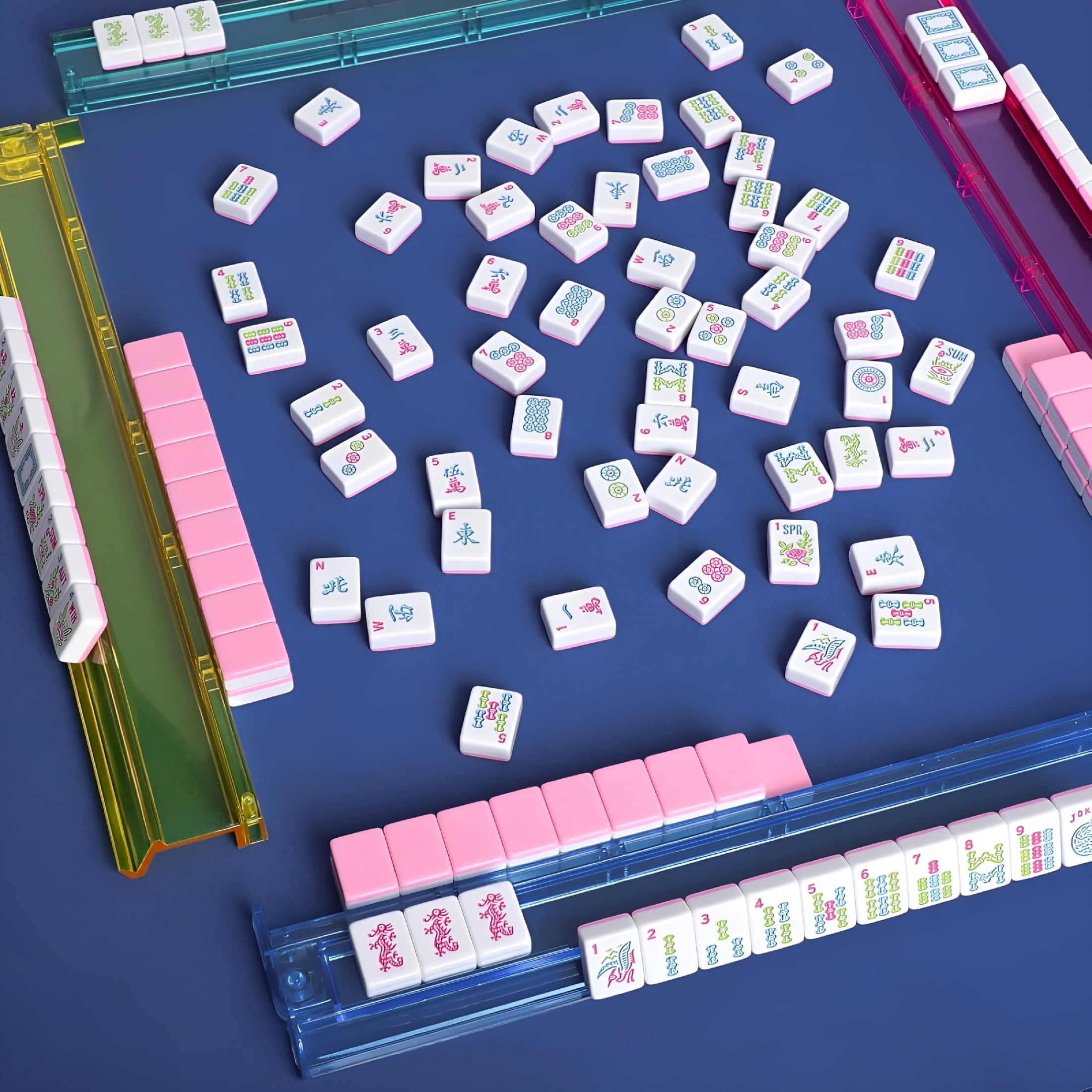 CYFW 1.2” American Mahjong Tile Set, 166 Mahjong Game Set with Pink Color (Tiles Only, No Racks and Other Accessories)