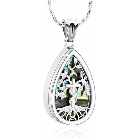 Abalone shell Urn Necklace for Ashes Teardrop Ashes Pendant Necklace Cremation Jewelry Keepsake Memorial Gifts for Mother Grandma Wife Mom Girlfriends Love Ones