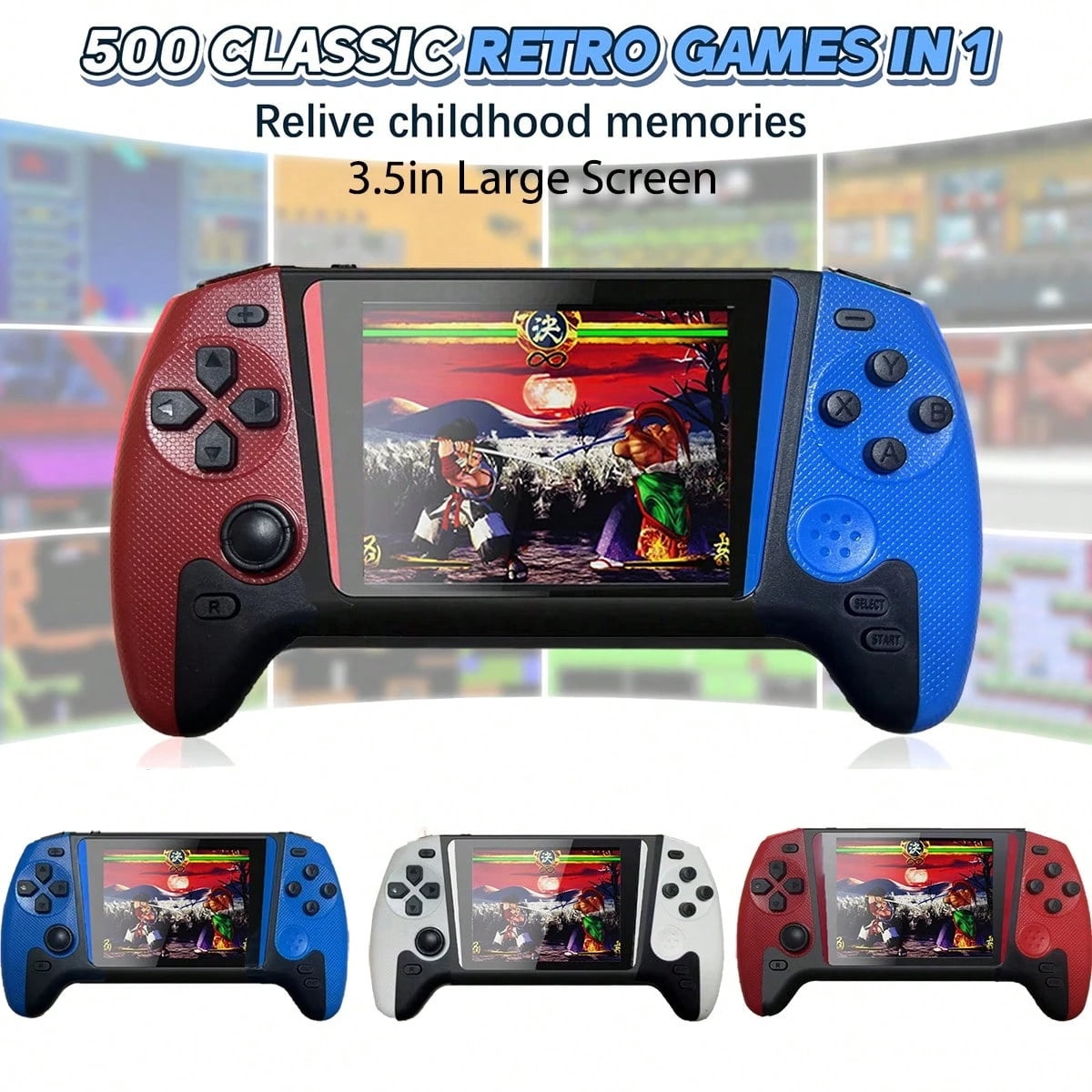 Shixing Pocket Gaming Console Project X Red and Blue, 4.3-inch HD IPS Screen, 64GB, 500-in-1 Games, 1-Pack