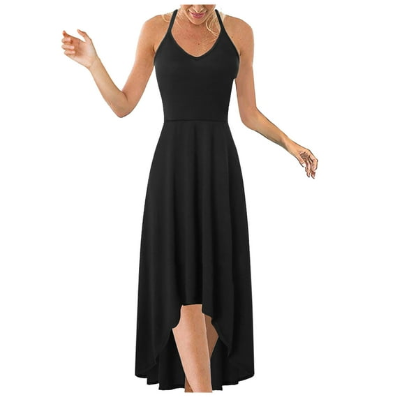 Vedolay Women's Summer Dresses Casual Floral Printed Bohemian Spaghetti Strap Floral Long Maxi Dress with Pockets,Black 5XL