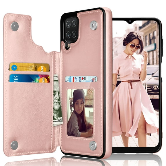 Tiflook Wallet Case Compatible Samsung Galaxy A12 / A12 5G PU Leather Card Holder Magnetic Closure Flip Cover Rose Gold