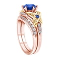 thumbnail image 2 of AFFY 1.41 Carat Round Simulated Blue Sapphire & Natural Diamond Half Eternity Band Ring 14k Solid Rose Gold Ring Size-7, 2 of 2