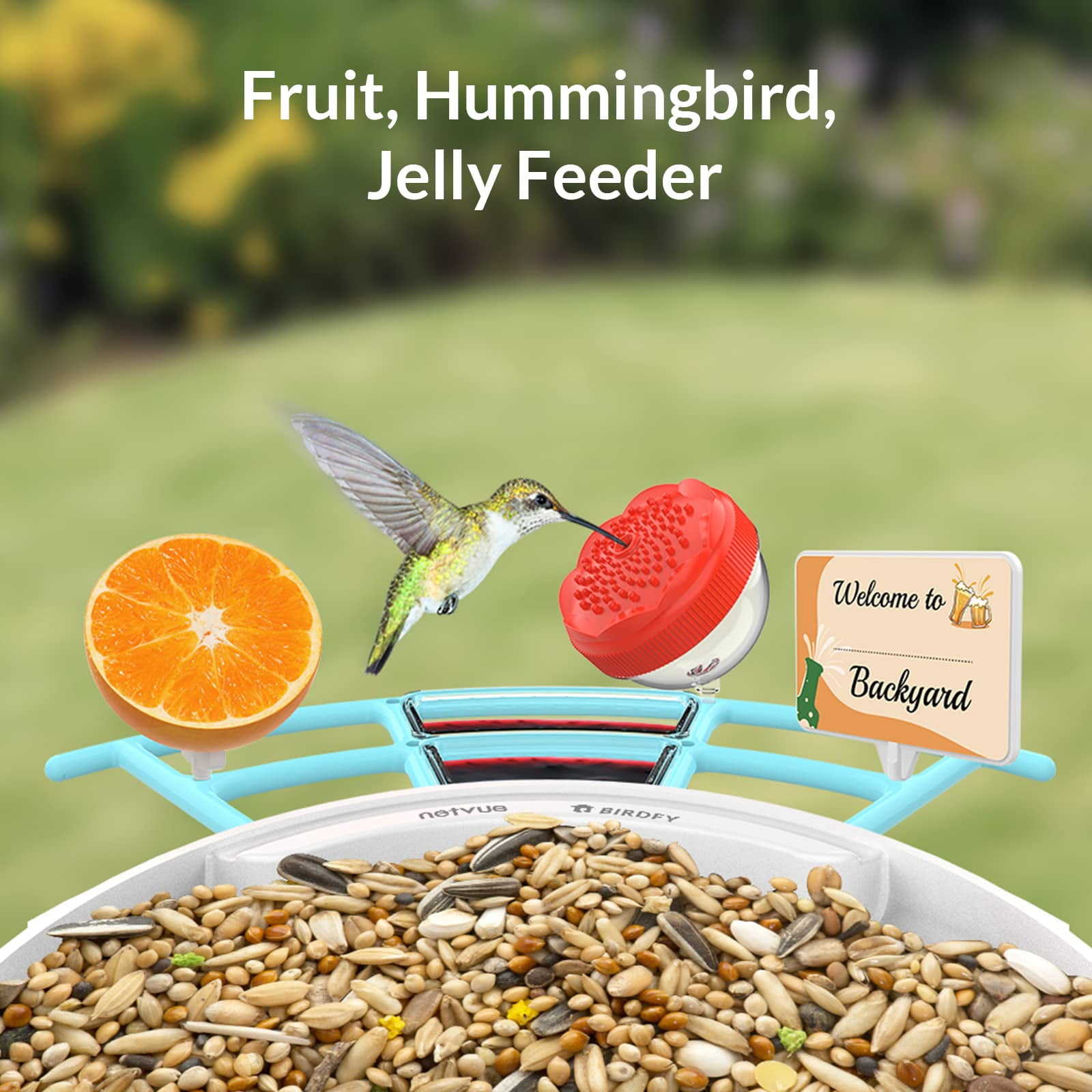 Birdfy Smart Bird Feeder with Camera, 1080P Wide-Angle Camera for Real-Time Bird watching, Pro DIY Add-ons Hummingbird Feeder Suet Ball Jelly Feeder for All Birds