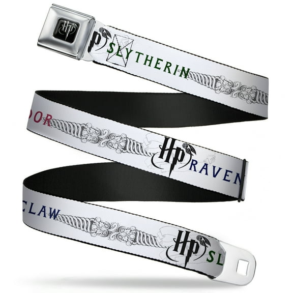 The Wizarding World of Harry Potter Belt, Seatbelt Buckle Belt, Harry Potter Gryffindor Ravenclaw Slytherin White Black, 34 to 52 Inches