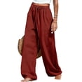 thumbnail image 5 of Hurxie Wide Leg Pants for Women Flowy Palazzo Drawstring Elastic Waist Trousers with Pockets Summer Beach Vacation Clothes Red,M, 5 of 8