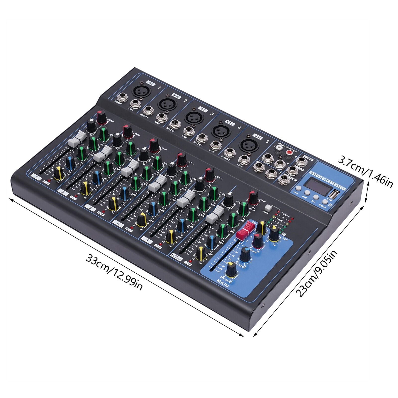 Mixer 7 Channels Studio Audio Mixer DJ Live Sound Mixing Console Bluetooth Mixer