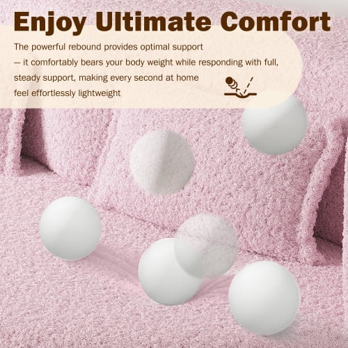 78" Convertible Floor Sofa with 2 Pillows, Sherpa Fleece Foam-Filled Sleeper Bed, Pink