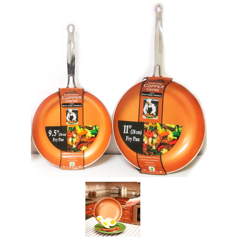 Beperkingen Indica Verwoesting 2 Ceramic Copper Coated Non Stick Fry Pan Set Eco PFOA free Cookware 9.5"  11" ! - Walmart.com