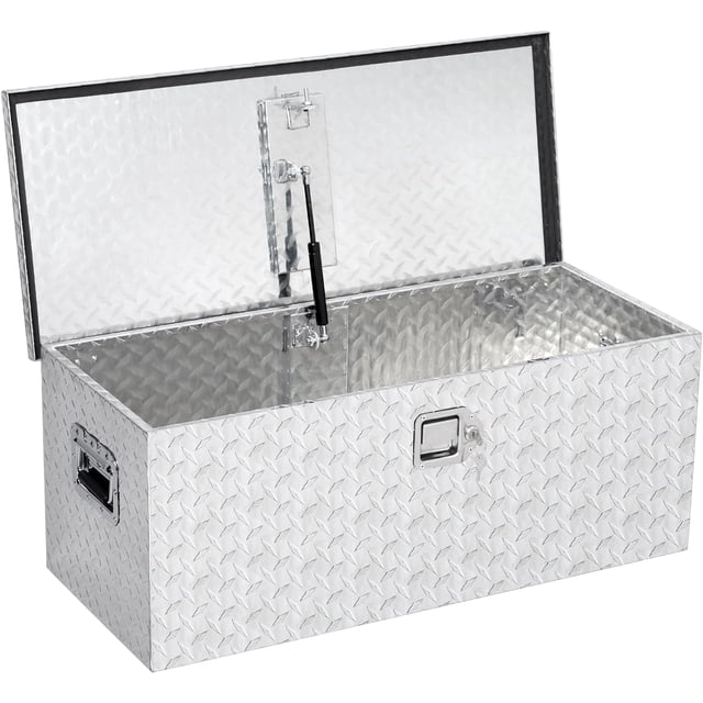 36-In Truck Bed Tool Box Heavy-Duty Aluminum Diamond Plate Lockable Toolbox with Side Handles for Pickup RV Trailer Silver