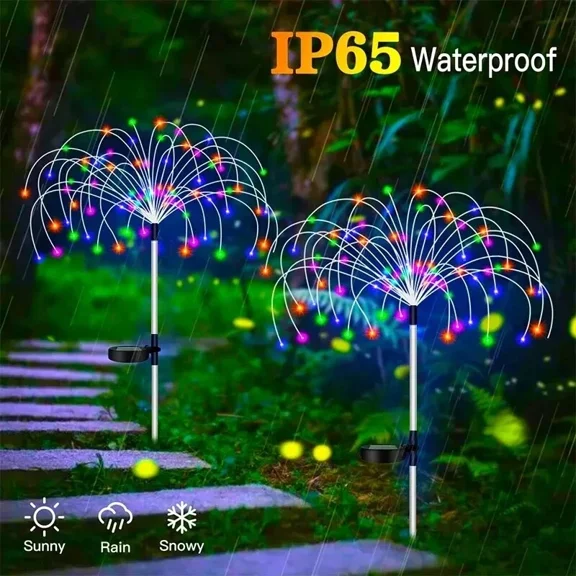 Christmas Solar Firework Lights Outdoor Garden Waterproof Path Lawn Lamp 150 Led
