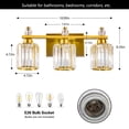 thumbnail image 5 of Deyidn 3-Light Gold Bathroom Light Fixtures,Modern Bathroom Vanity Lights Fixture with Clear Crystal Glass Shade, Modern Crystal 3 Lights Wall Sconce for Mirror Bedroom Living Room, 5 of 11