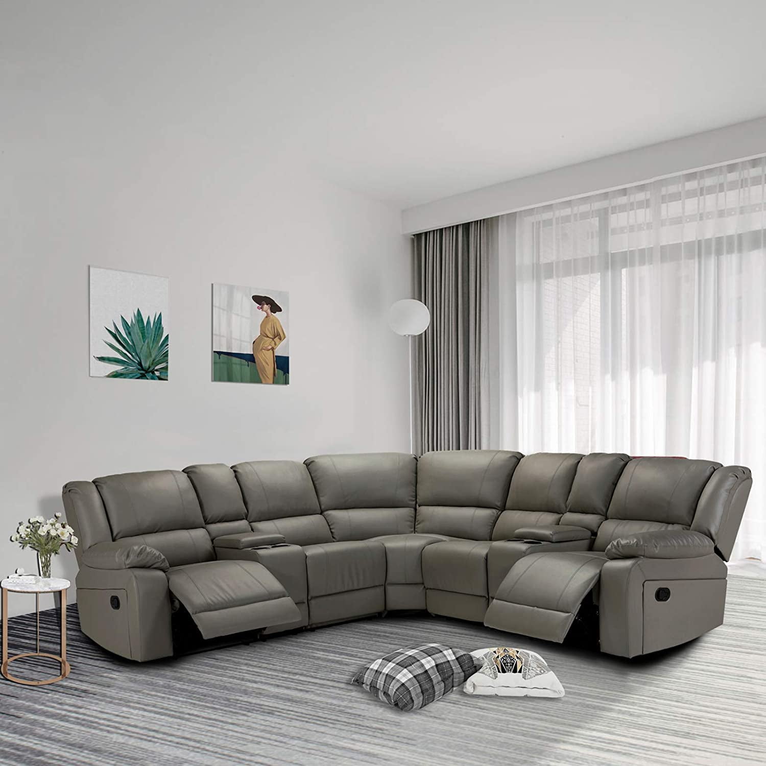 bekken Aan boord slaap Reclining Sectional Sofa Power Motion Sofa Living Room Sofa Corner with Cup  Holder Grey Leather - Walmart.com