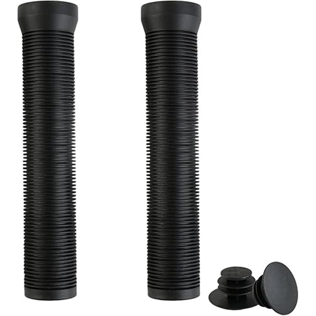 Longneck Flangeless Handlebar Grips for Bicycles, Unisex-Adult, Flangeless Design, Classic Grooved Pattern, Durable and Comfortable, Includes Handlebar Ends