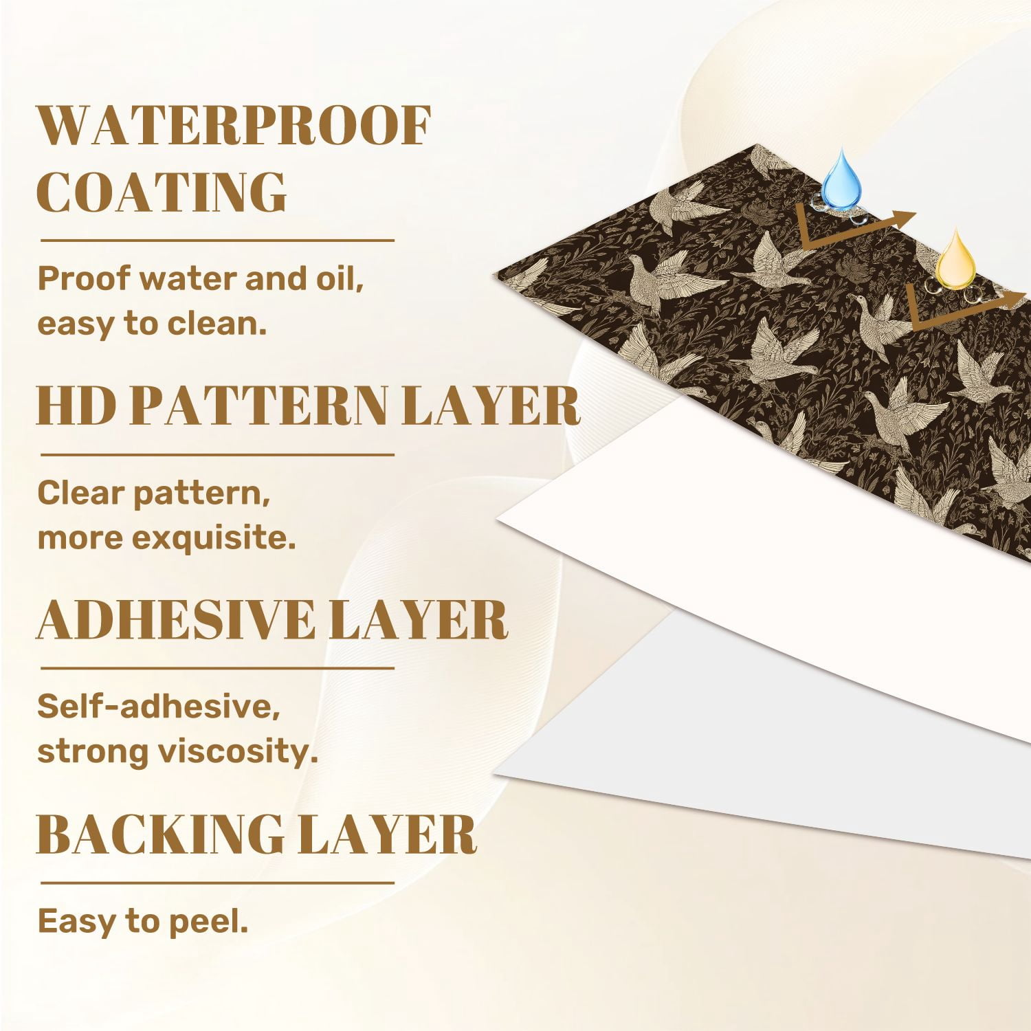 Hunt Peel and Stick Wallpaper 17.7in x 9.8ft Vintage Floral Birds Neutral Tones Contact Paper Vinyl Waterproof Self Adhesive Wall Paper for Bedroom Shelf Cabinet Renter Friendly