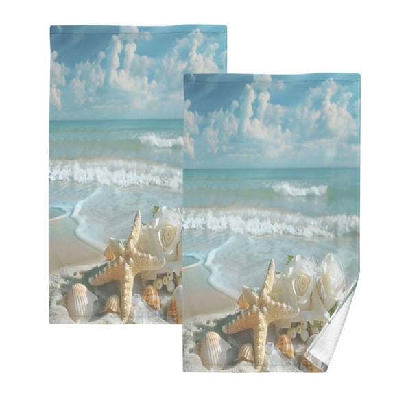 Ryvnso Starfish Conch on Sea Cotton Hand Towels Sets Face Towel 2 PCs Bathroom Decorative