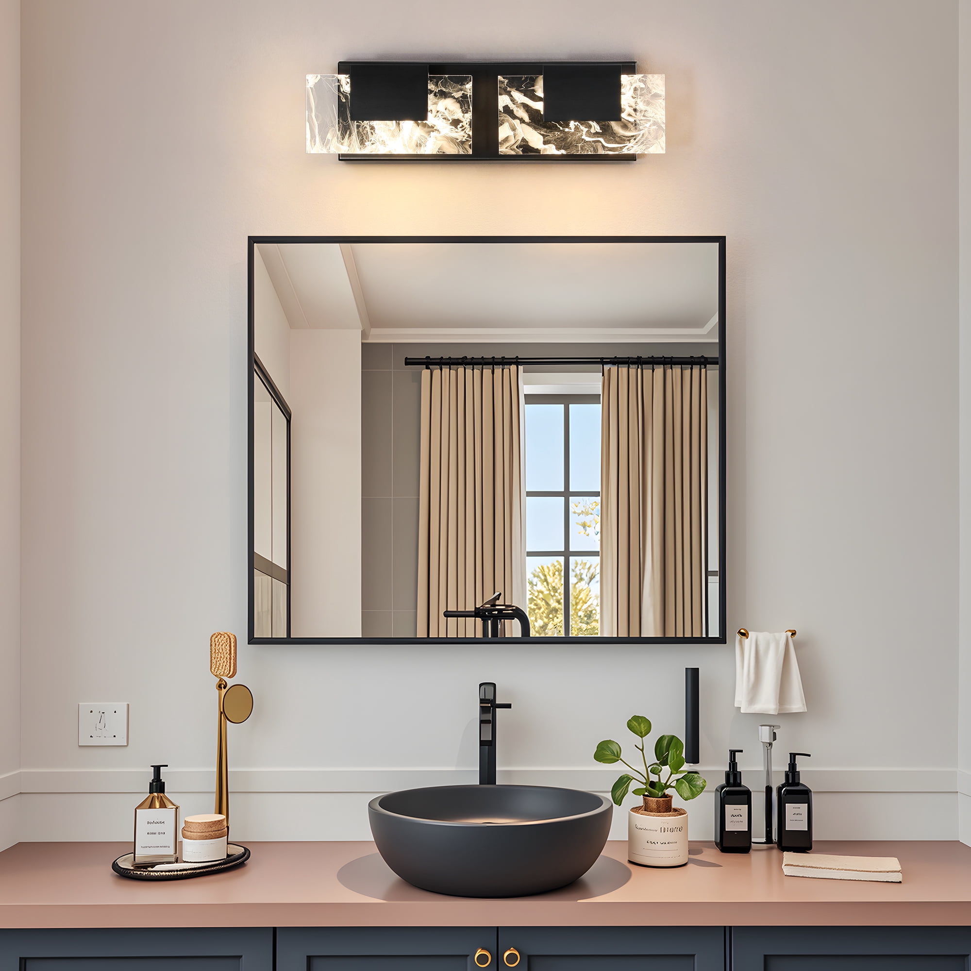 LED Bathroom Vanity Light 2-Light Matte Black Acrylic Modern Lighting Fixtures Smoke Design 3000K Wall Lights Fixture Over Mirror