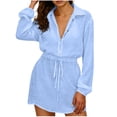 thumbnail image 2 of NTACZA Mini Going Out Dresses for Women A Line Elegant Shirt Dress Lapel Belted Long Sleeve Dresses for Women L, 2 of 6