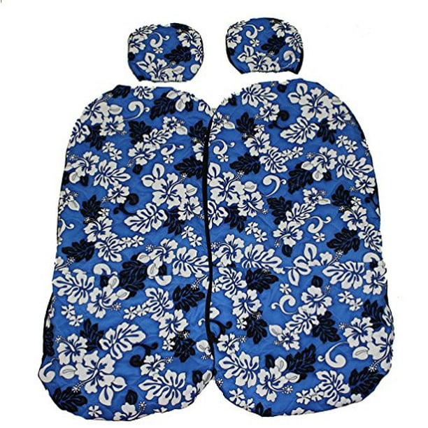 Hawaiian Car Seat Covers With Separated Headrest Blue And White Flower Set Of 2 Front Bucket Microfiber 100 Polyester Com Hawaiian Car Seat Covers With Separated, Blue Hawaiian Car Seat Covers
