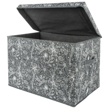 UPC: 0846216064395 | Sammy & Lou Gray and White Floral Felt Storage Toy Box. Infant and Toddler Girl.