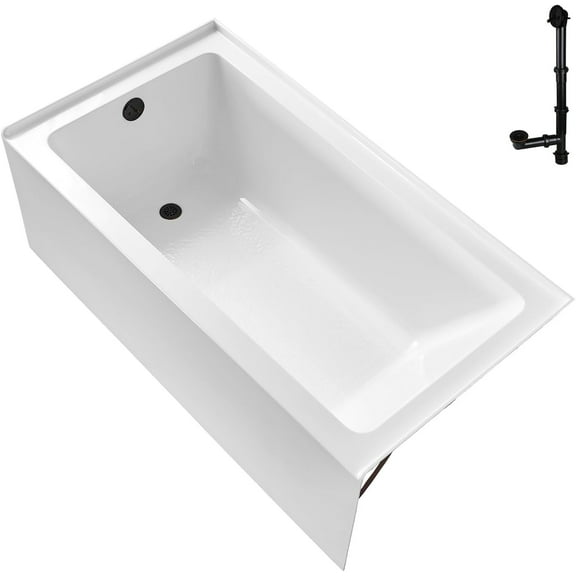 Streamline GA-300-2-ORB 60 in. x 30 in. Acrylic Left-Hand Drain Alcove Bathtub in Glossy White With External Drain in Matte Oil Rubbed Bronze