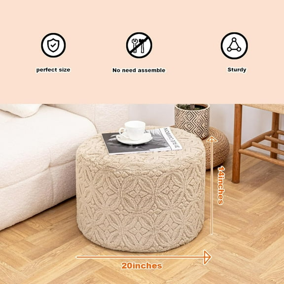 Plush Multi-Functional Ottoman Pouf – Ergonomic Ottoman Foot Rest with Space-Saving Design, Perfect Under Desks, Couches & Sofas (Light Coffee)