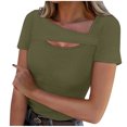 thumbnail image 2 of QUNYINEY Casual Women's T Shirts Crew Neck Solid Short Sleeve Tops Slim Ribbed Cut Out Pullover Shirts, 2 of 6
