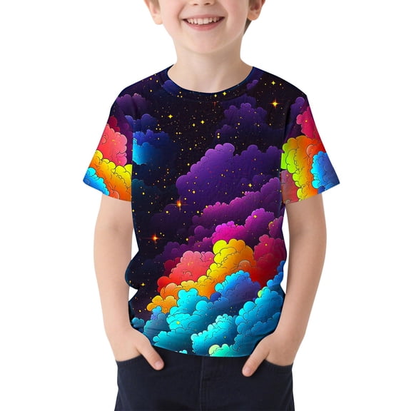 FSYBOA Boys Graphic Tees, Summer Crewneck Shorts Sleeves Loose Fit Kids Tops Multicolor Size 7 T