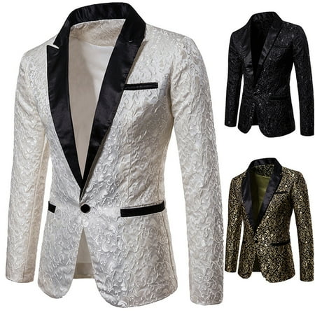 Men's Casual Slim Fit One Button Suit Blazer Business Work Coat Jacket Outwear White S