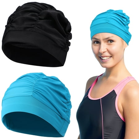 REOFLYUP Adult Swim Cap Black Waterproof 2Pcs 9.6X9.6X0.04In