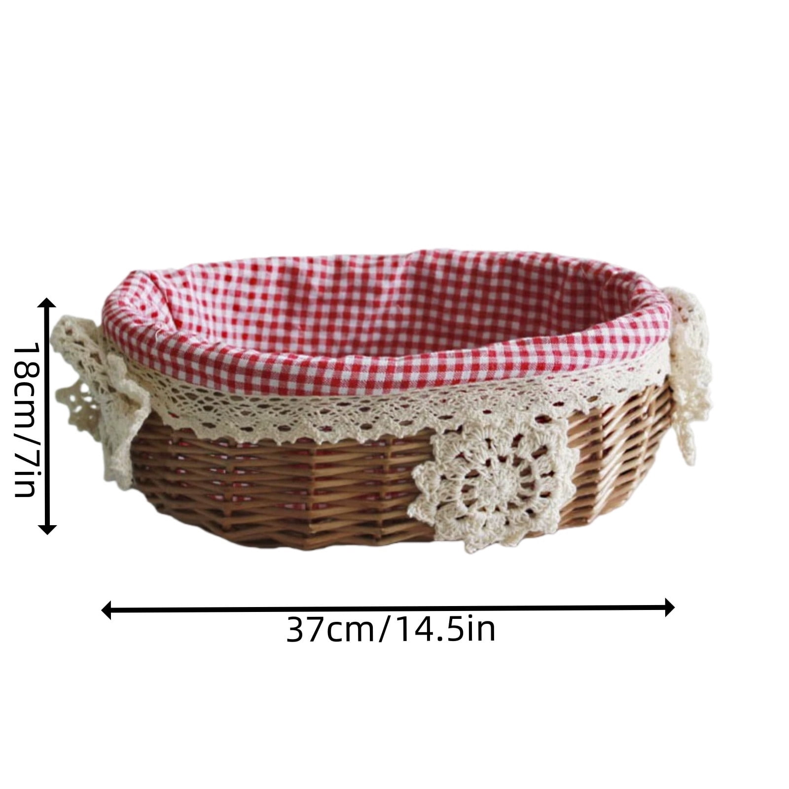 Lace Trimmed Easter Basket Handwoven Gingham Lining Storage for Egg Home Picnics Farmhouse Style Spring Decor Basket