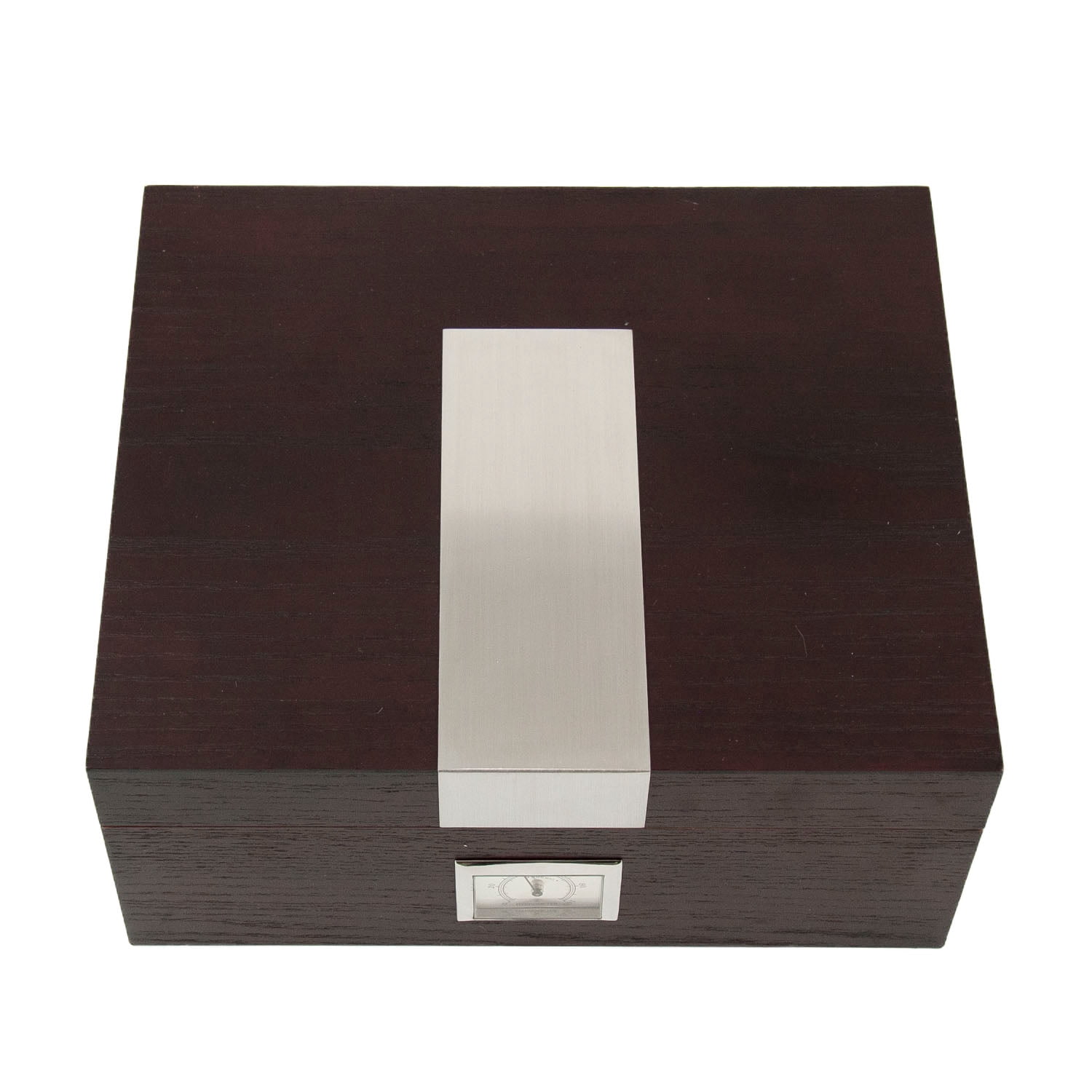 "Espresso" Wood Cigar Humidor with Spanish Cedar Lining. Holds Up To 50 Cigars and Includes a Humidistat, External Hygrometer and Stainless Steel Accents.