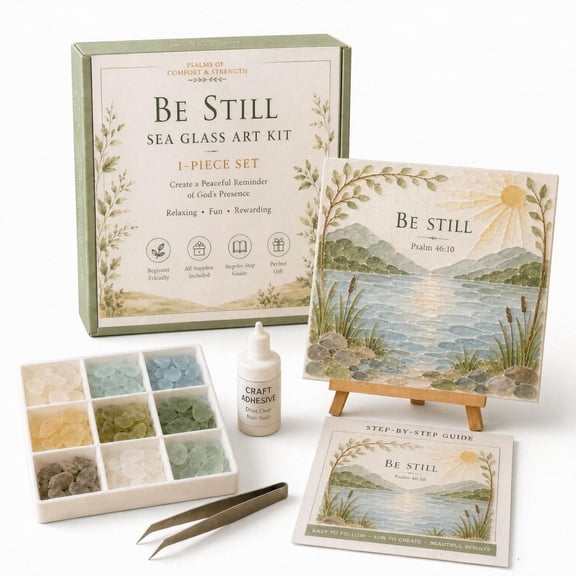 Psalms of Comfort & Strength Sea Glass Art Kit, Christian DIY Craft Kit with Inspirational Bible Verse Design, Religious Gift for Women, Faith Home Decor Wall Art,#A