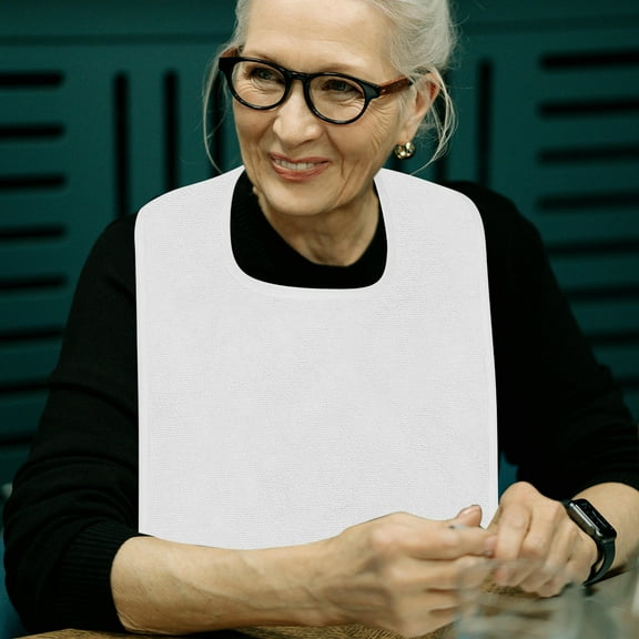 LOLIPPYY White Cotton Adult Bib for Seniors, Adjustable Mealtime Bib with Drool and